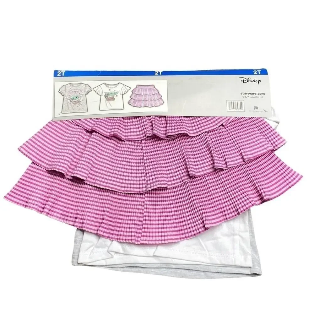 Disney Star Wars Baby Yoda Girls Skirt Set 2T NWT Grogu Pink Gray Mandalorian
